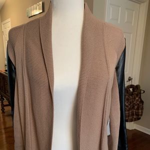 Knitted Cardigan w/Faux Leather Sleeve